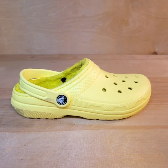 CROCS Shoes Crocs Kids Classic Fur Lined Clog Yellow J3 Rubber
